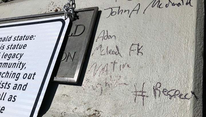Regina's John A. Macdonald statue and cenotaph in Victoria Park has been vandalized.