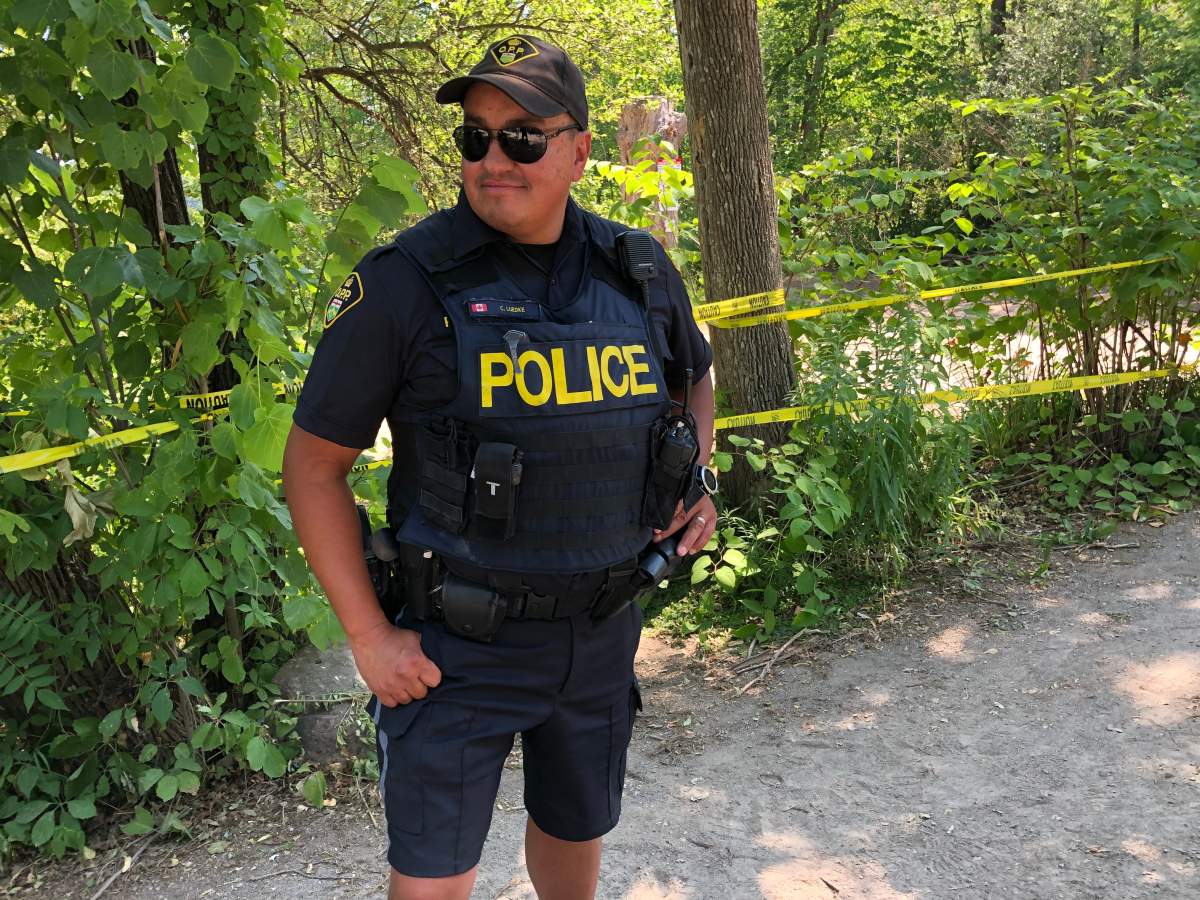 A Peterborough County OPP officer is on patrol at Burleigh Falls on Thursday morning.
