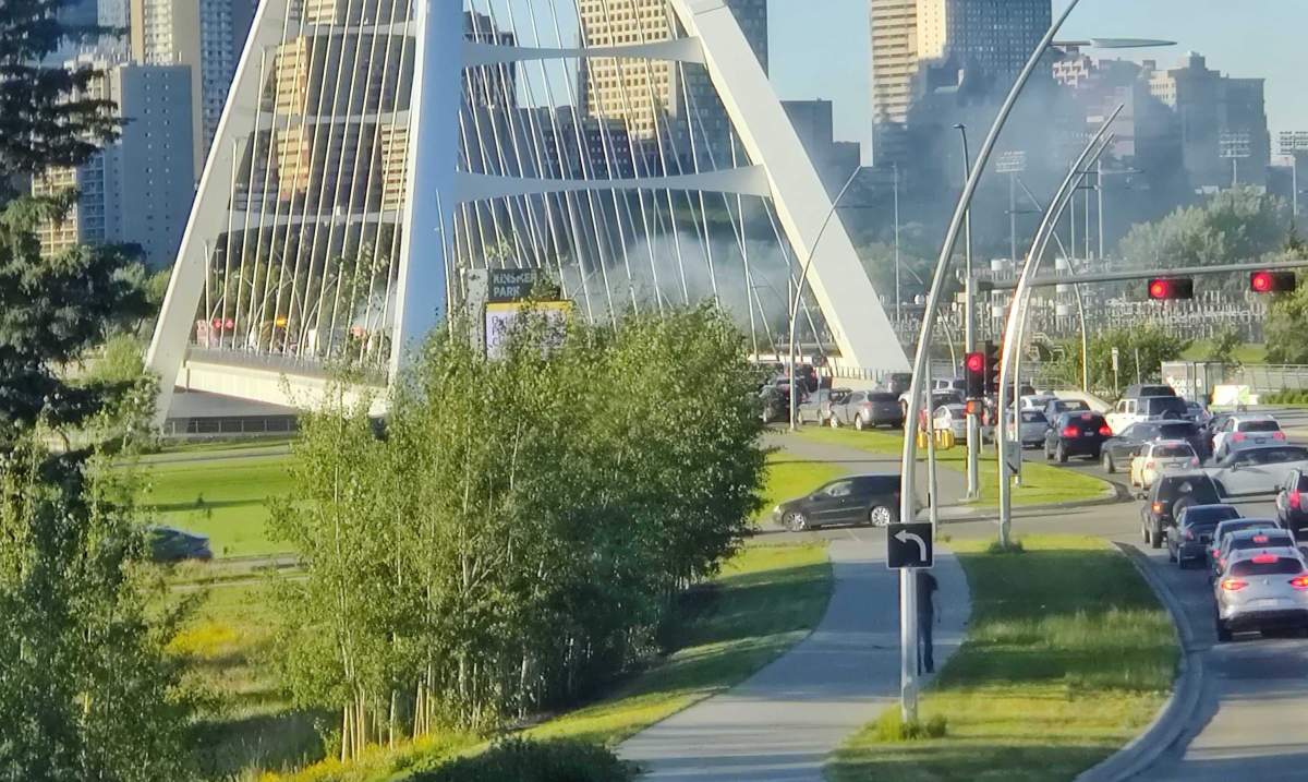 A fatal collision on the north end of Edmonton’s Walterdale Bridge shut down traffic on Tuesday, July 14, 2020.