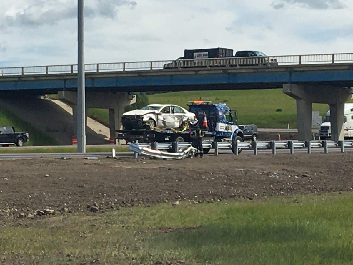 Cochrane RCMP respond to a two-vehicle collision on Highway 1 and Highway 22 on Friday, July 17, 2020.