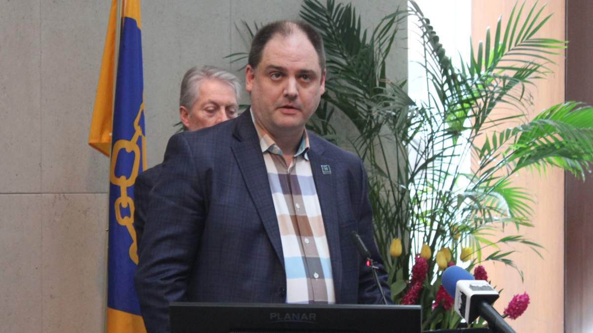 Hamilton's EOC Director Paul Johnson addresses the media during a daily update session at city hall on March 13, 2020.