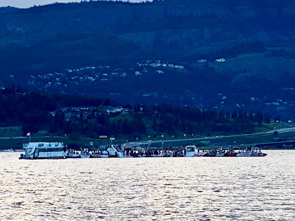 A large boat party on Okanagan Lake near Kelowna, B.C., on the July long weekend. 