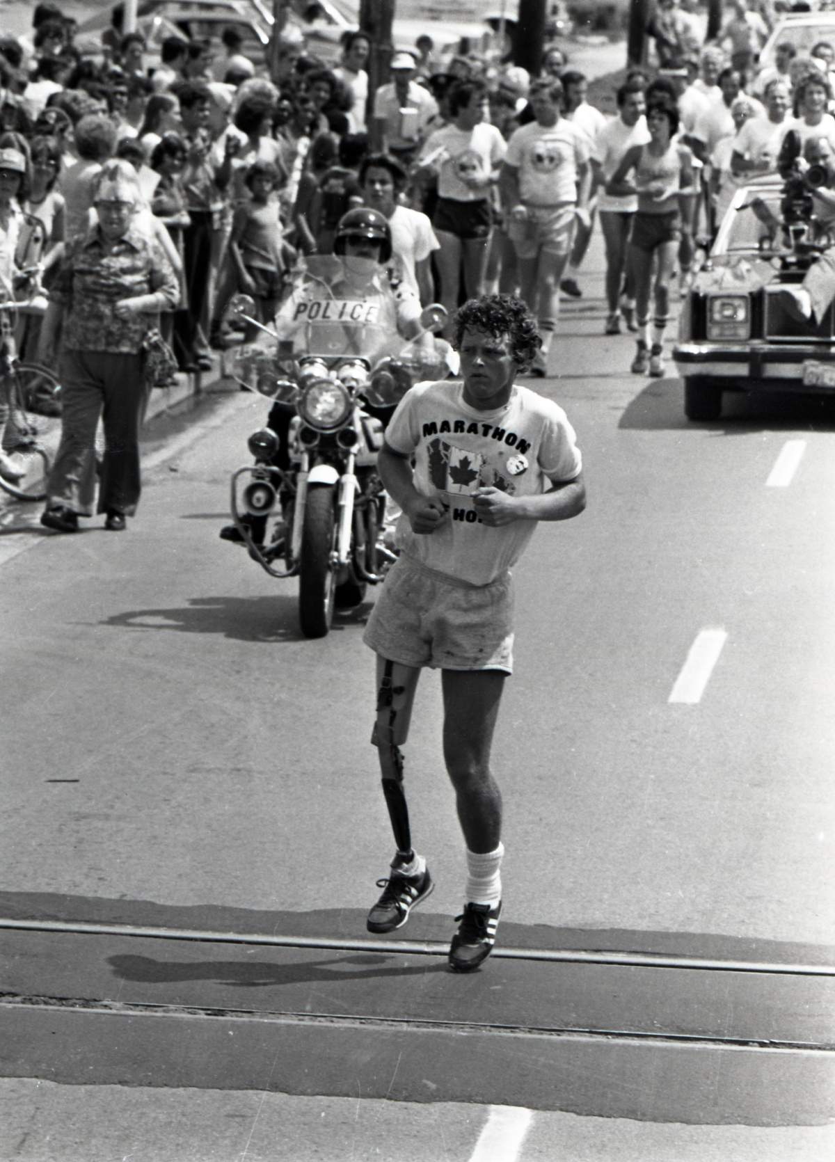 Terry Fox running through London Ont. on July 17, 1980, as part of his marathon of Hope.