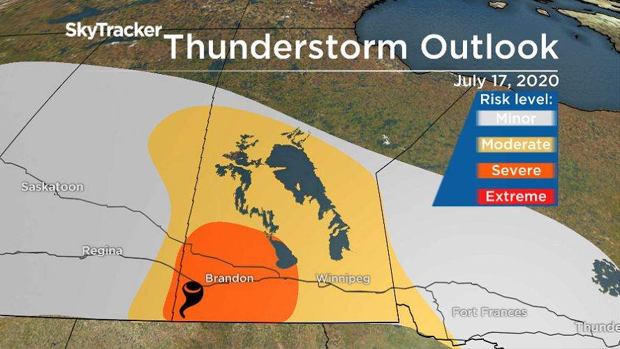 Thunderstorm outlook for July 17, 2020 from Environment and Climate Change Canada.