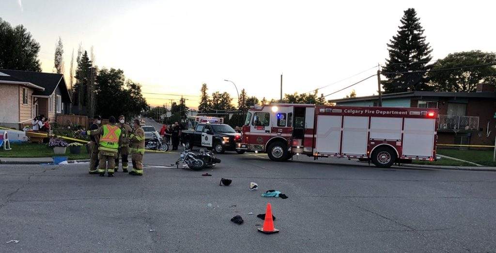 Calgary crews responded to a motorcycle crash on Tuesday, July 14, 2020, that left a father-daughter duo with injuries.