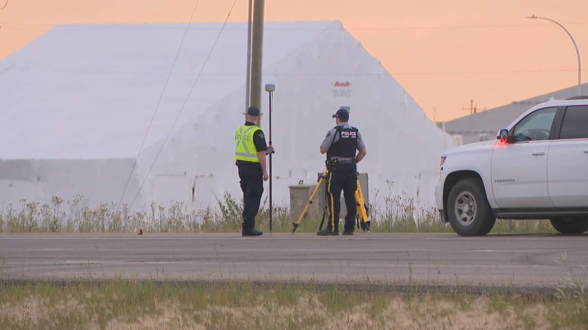 RCMP investigate after a pedestrian was struck by more than one vehicle and killed along the QEII south of 41 Avenue SW Friday, July 31, 2020.