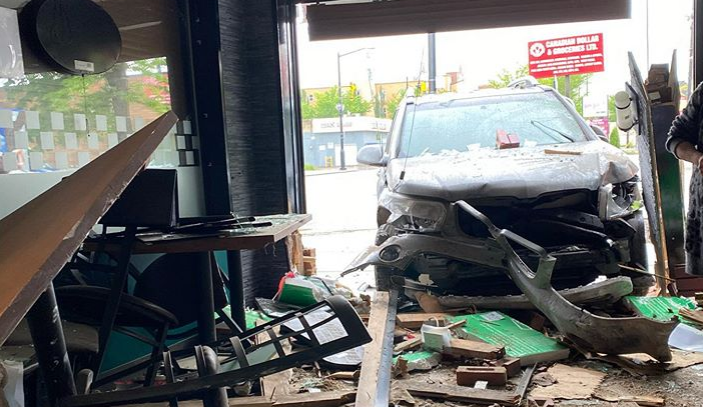 A car crashed into a restaurant in Edmonton on Sunday, July 5, 2020.
