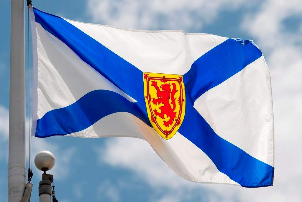 Nova Scotia's provincial flag flies on a flag pole in Ottawa, Friday July 3, 2020.