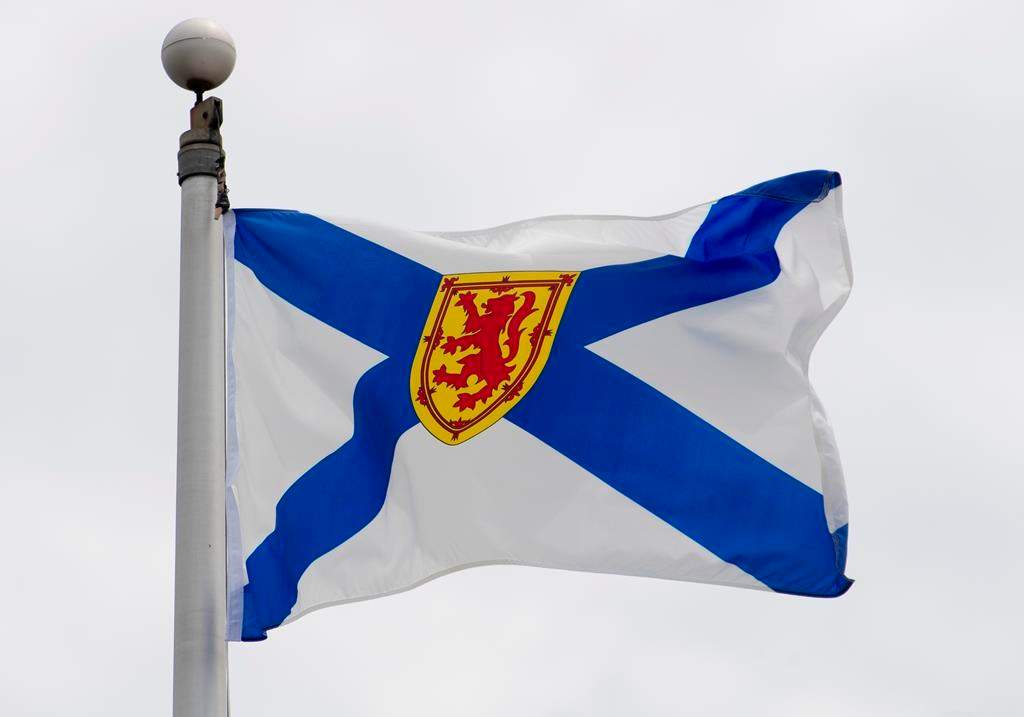 Nova Scotia's provincial flag flies on a flag pole in Ottawa, Friday July 3, 2020.