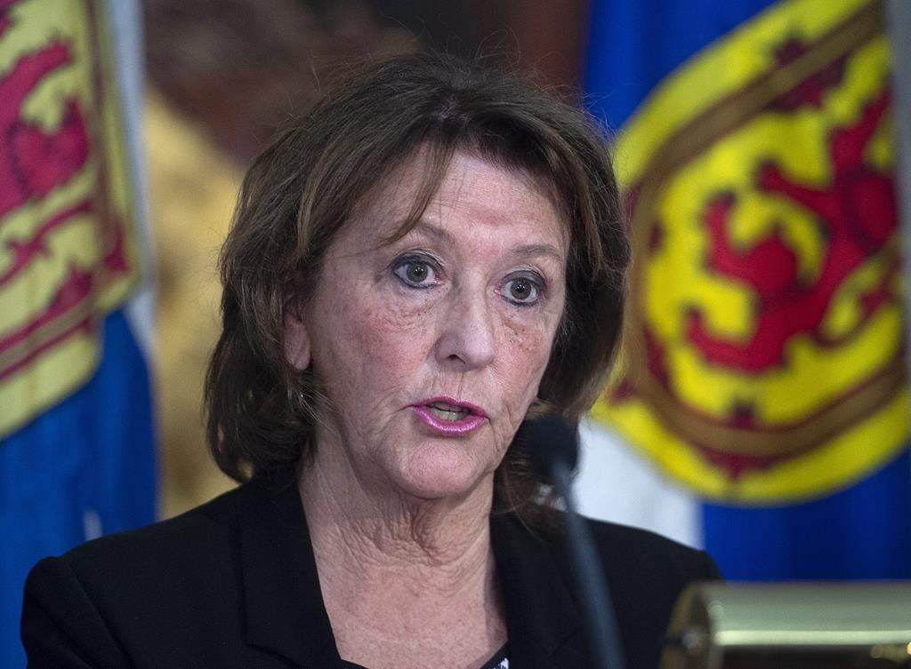 Finance Minister Karen Casey briefs reporters on the Nova Scotia provincial budget for 2020-2021 at the legislature in Halifax on Tuesday, Feb. 25, 2020.