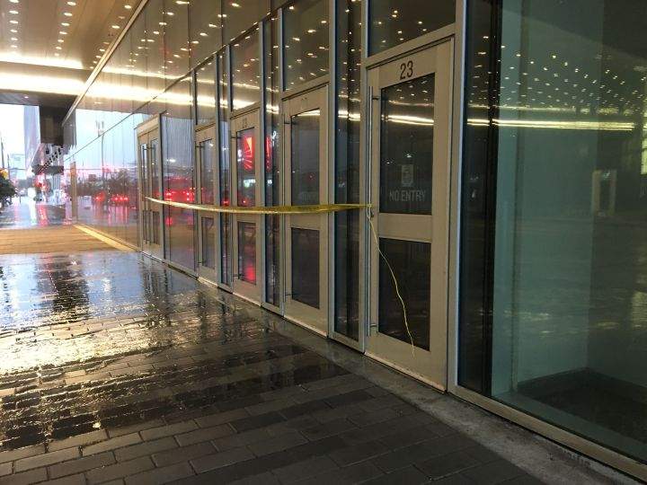 Edmonton’s Rogers Place was damaged by a summer storm that moved into the city late Thursday afternoon.
