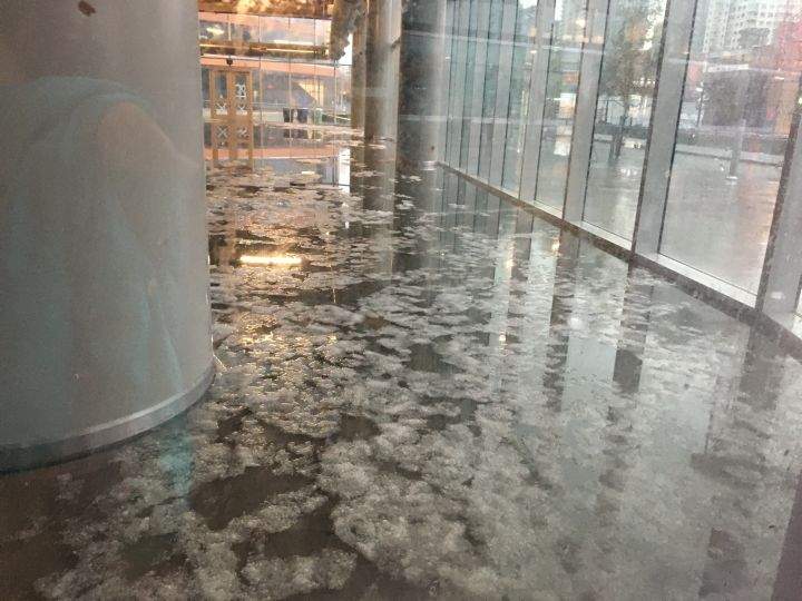 Edmonton’s Rogers Place was damaged by a summer storm that moved into the city late Thursday afternoon.
