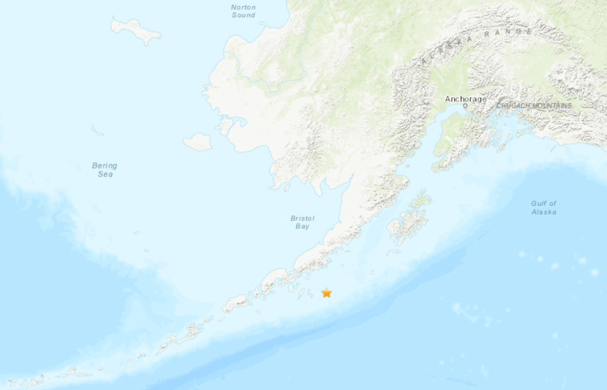 The epicentre of a 7.8-magnitude earthquake off the coast of Alaska on July 22, 2020.