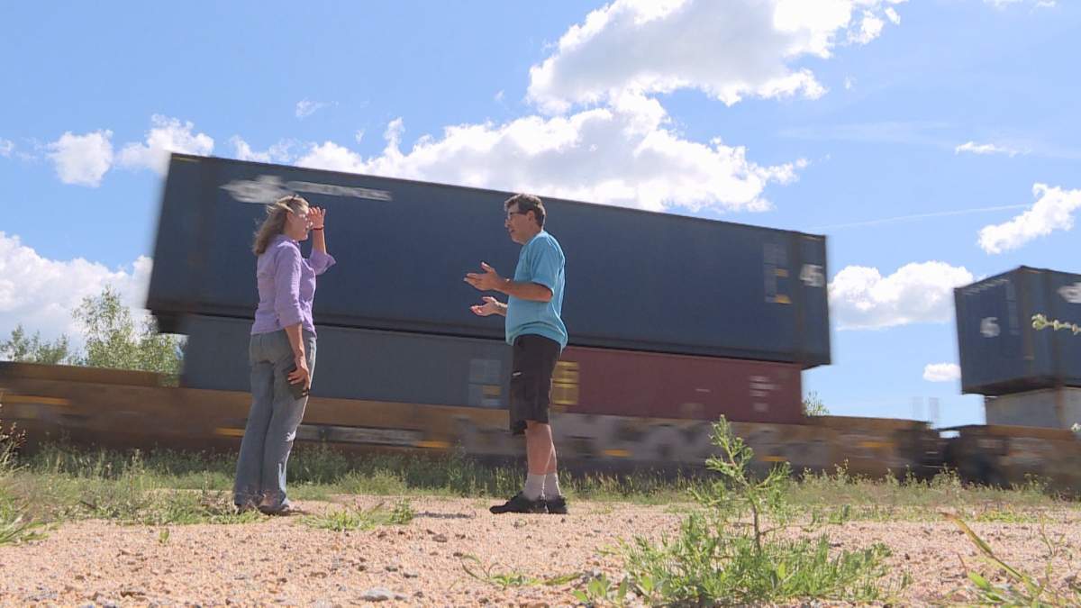 Tanji Bell and Dennis LeNeveu stand in Vivian, Manitoba close to the site of the proposed silica sand facility. Both are voicing concerns over the facility’s impact on the environment and the health of nearby residents.
