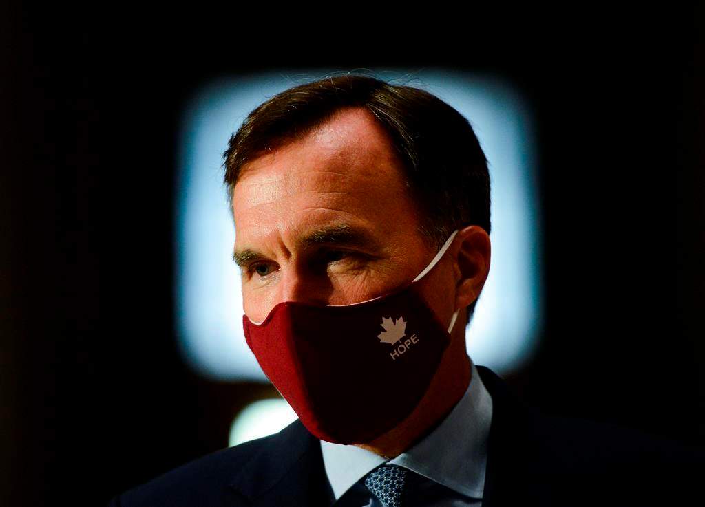 Minister of Finance Bill Morneau takes part in a media lock-up for the federal government's Economic and Fiscal Snapshot 2020 in Ottawa on Wednesday, July 8, 2020.