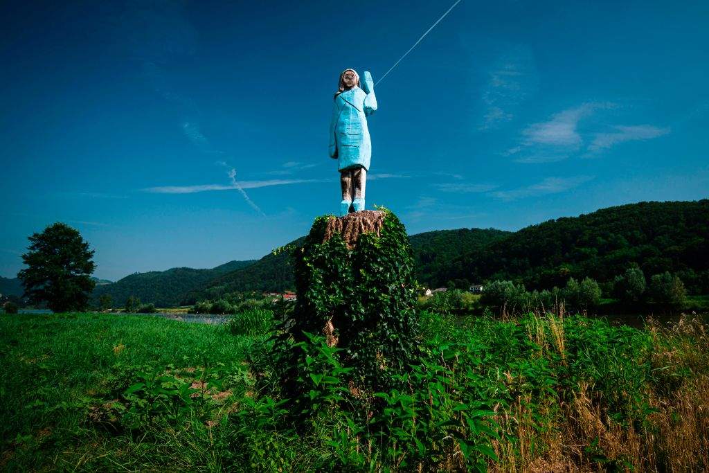 A statue of Melania Trump is shown in Slovenia on July 5, 2019.