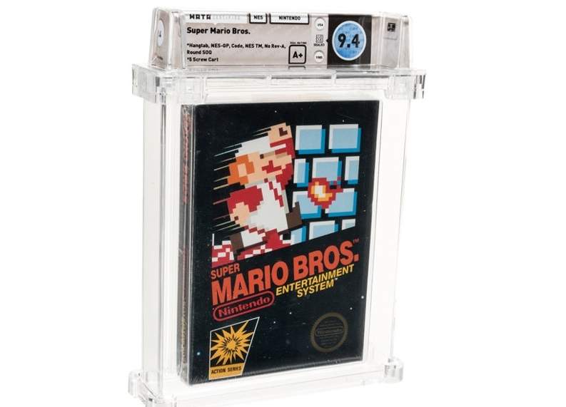 A sealed copy of the 1985 Nintendo game ‘Super Mario Bros.’ for the Nintendo Entertainment System console.