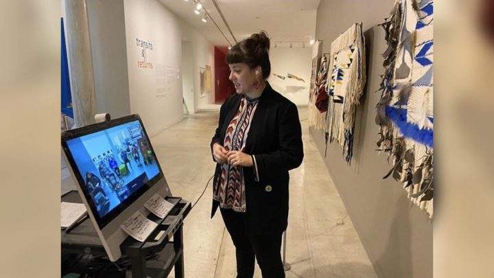 Tarah Hogue giving a virtual tour at the Vancouver Art Gallery.