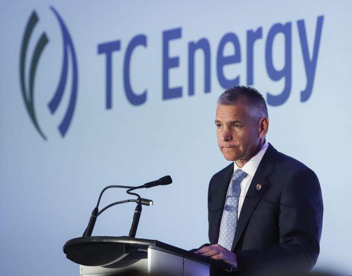 Russ Girling addresses the company's annual meeting after shareholders approved a name change to TC Energy in Calgary, Friday, May 3, 2019. 