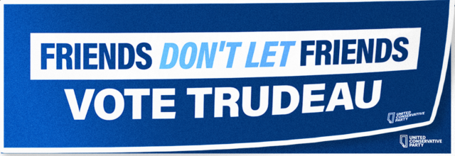 The commissioner of Elections Canada said the UCP should have registered as a third-party advertiser before offering these bumper stickers in the 2019 federal election.