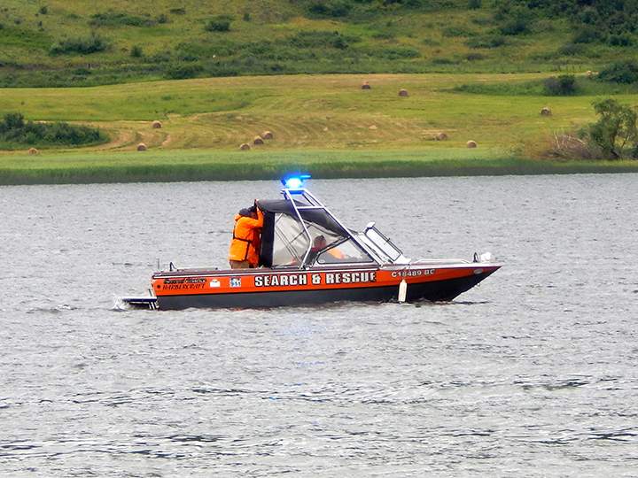 A photo showing a Vernon Search and Rescue boat on Okanagan Lake on Wednesday.