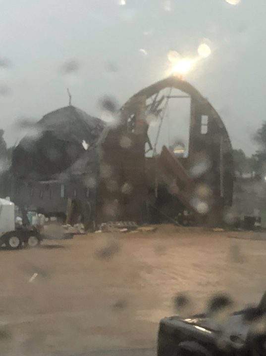 A plow wind destroyed a barn near Verwood, Sask. Tuesday evening.