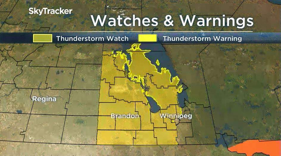 Severe thunderstorm watches issued by Environment and Climate Change Canada Friday morning.
