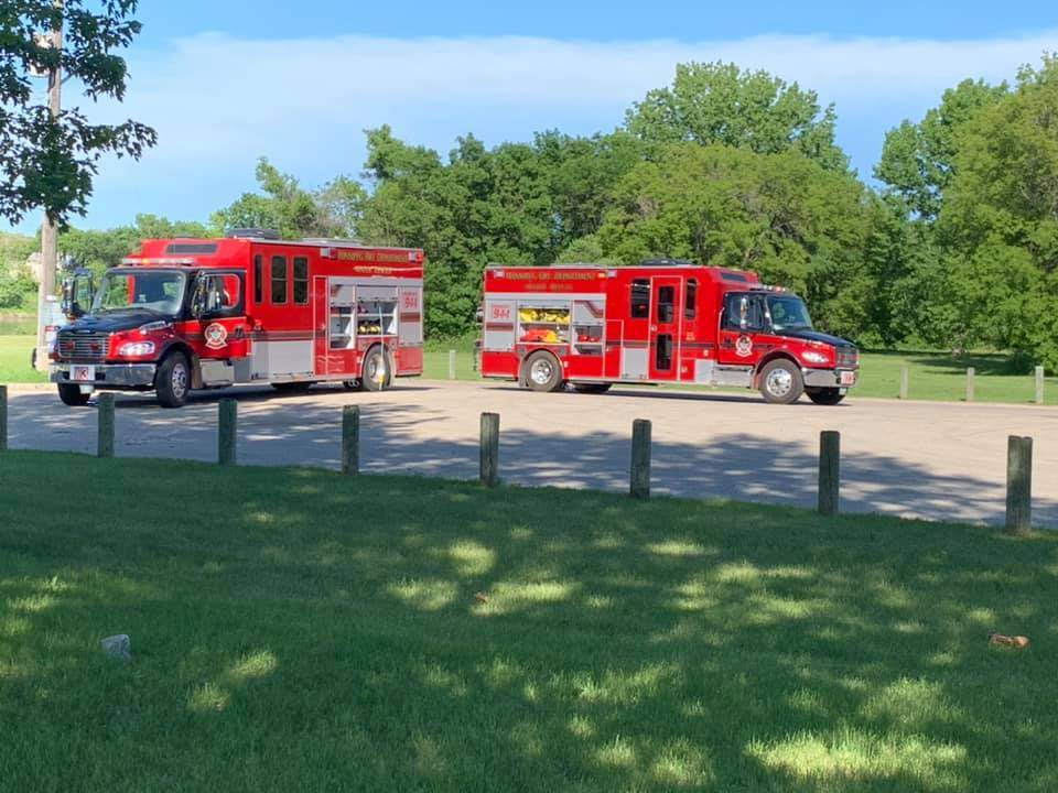 Fire trucks near the Louise Bridge where a nine-year-old boy has gone missing.