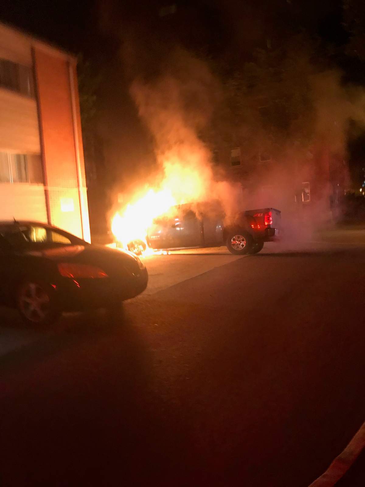 A GMC truck caught on fire Saturday morning in downtown Saskatoon, according to officials. 