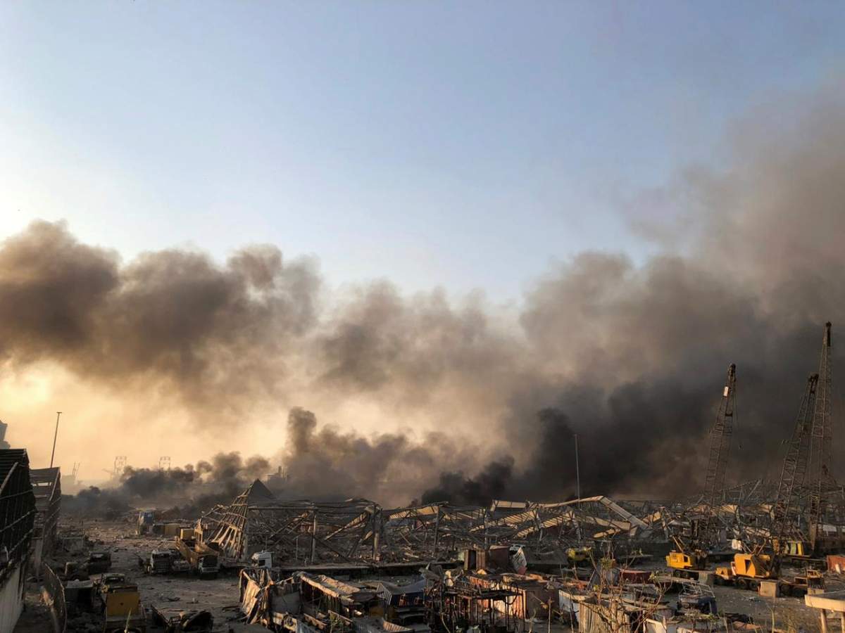 Smoke rises after an explosion was heard in Beirut, Lebanon Aug. 4, 2020.