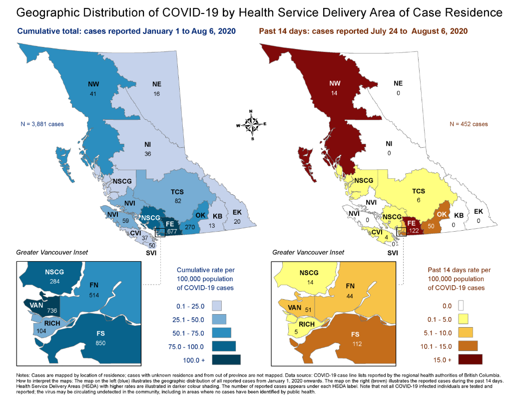 The latest two-week reporting period shows new cases of COVID-19 are tapering off in the Okanagan, with 50 cases reported from July 24 to Aug. 6.