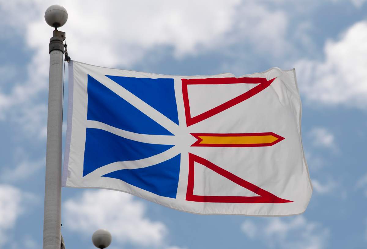 Newfoundland and Labrador's provincial flag flies on a flag pole in Ottawa, Friday July 3, 2020.