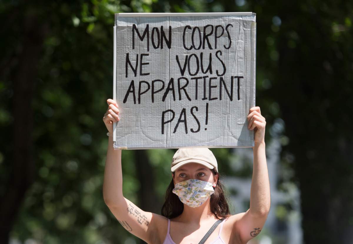 FILE: People take part in a demonstration to denounce sexual assault and other forms of sexual violence in the province in Montreal, Sunday, July 19, 2020.