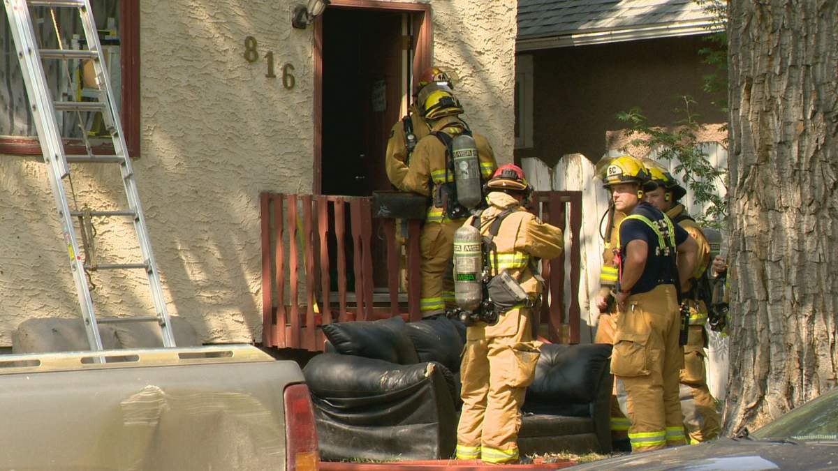 Four pump trucks and a ladder truck responded to “heavy smoke” coming from a second story window.