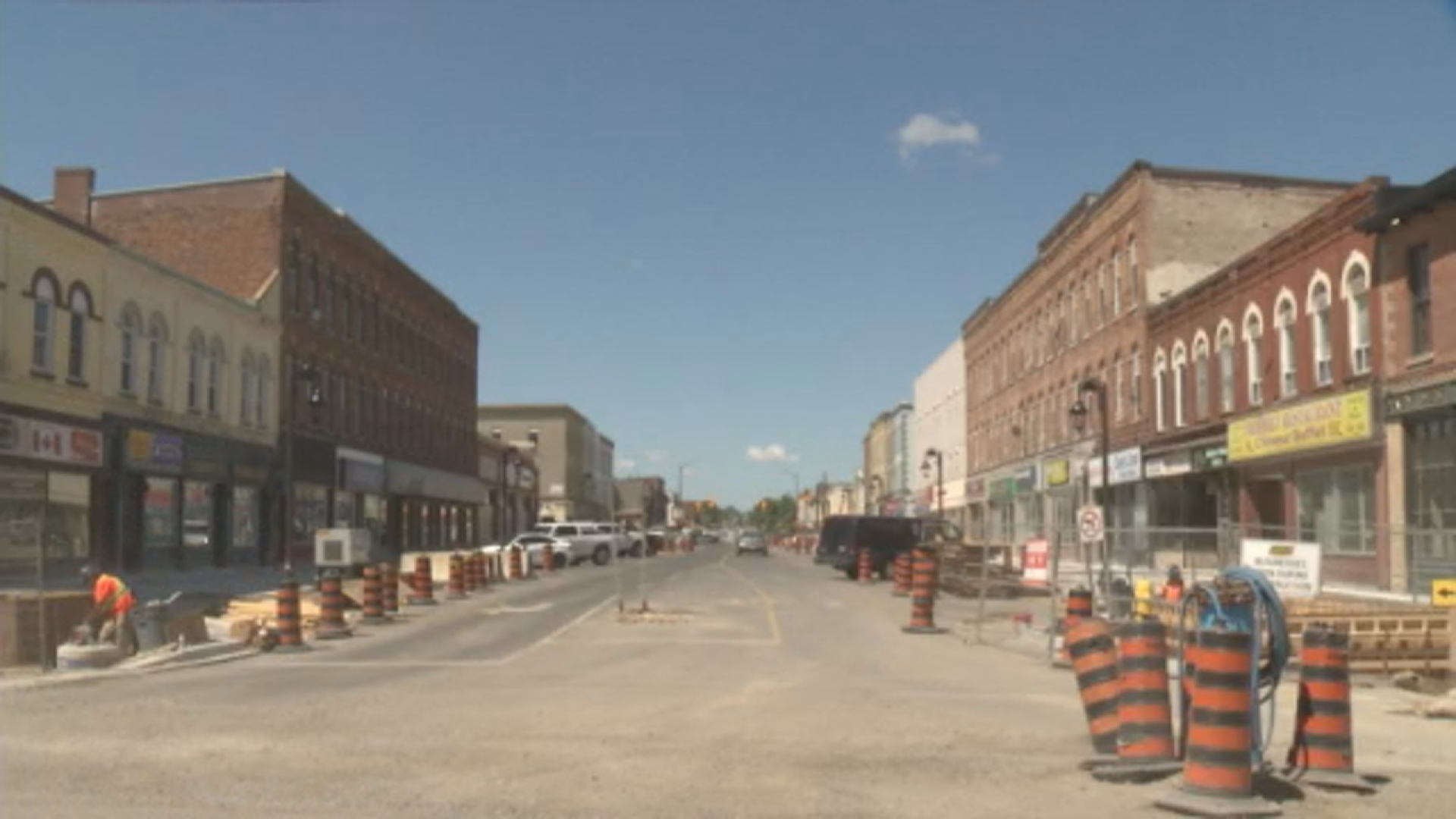 Construction on Kent St. West in downtown Lindsay on June 29, 2020.