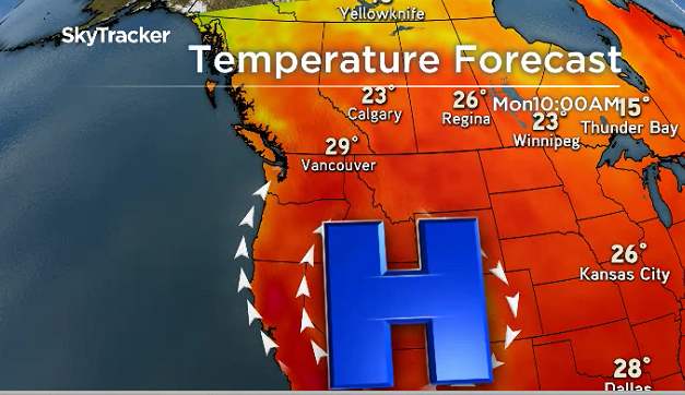 The hot weather is courtesy of a high-pressure ridge parked stateside. In high-pressure zones, there’s a clockwise circulation, which directs a southerly flow into B.C. A hot, dry and desert-like airmass invades as a result.