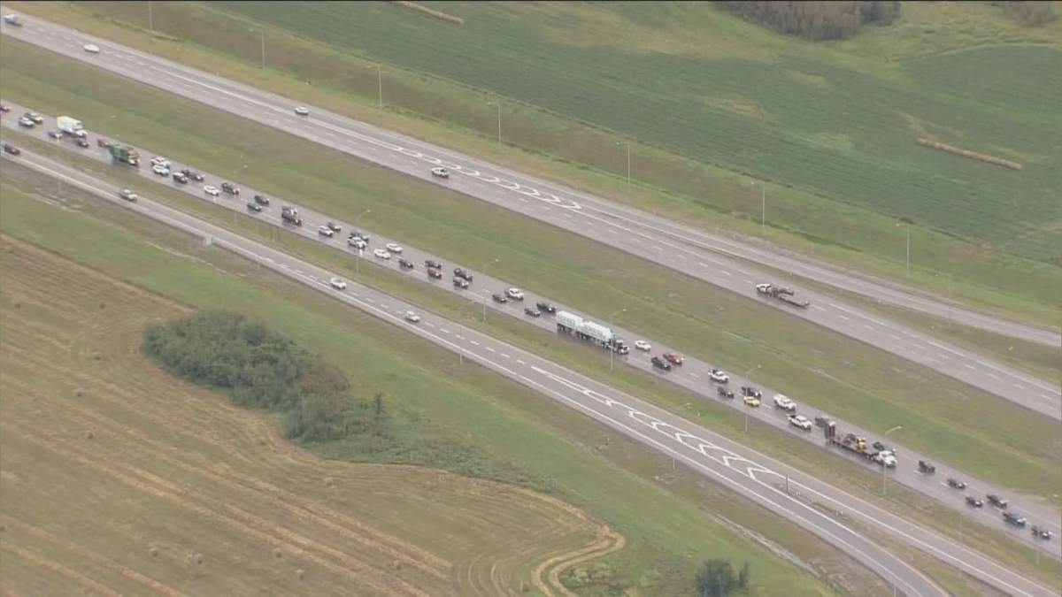 Edmonton police investigate a serious collision along eastbound Anthony Henday Drive at 66 Street Thursday, Aug. 27, 2020.