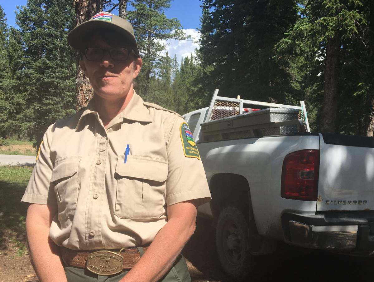 Frankie Kerr, lands officer with Alberta Environment and Parks, patrols the Waiparous area west of Calgary on the August long weekend.