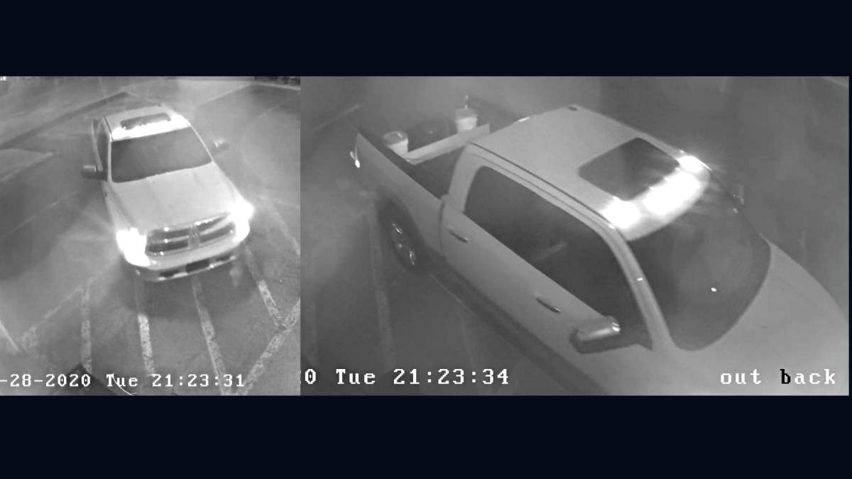 Police in Oakville say a white Dodge Ram 1500 Longhorn, with a sunroof and roof lights, is connected with an arson investigation on Lakeshore road west from late July.