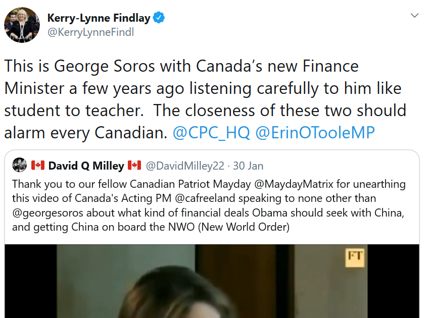 B.C. Tory MP deletes tweet on ‘closeness’ of George Soros, Chrystia Freeland - image