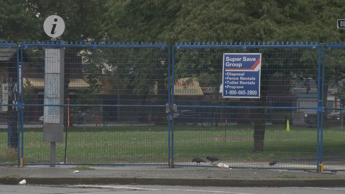 Oppenheimer Park fenced off on August 7, 2020 nearly three months after an entrenched tent city was cleared out.