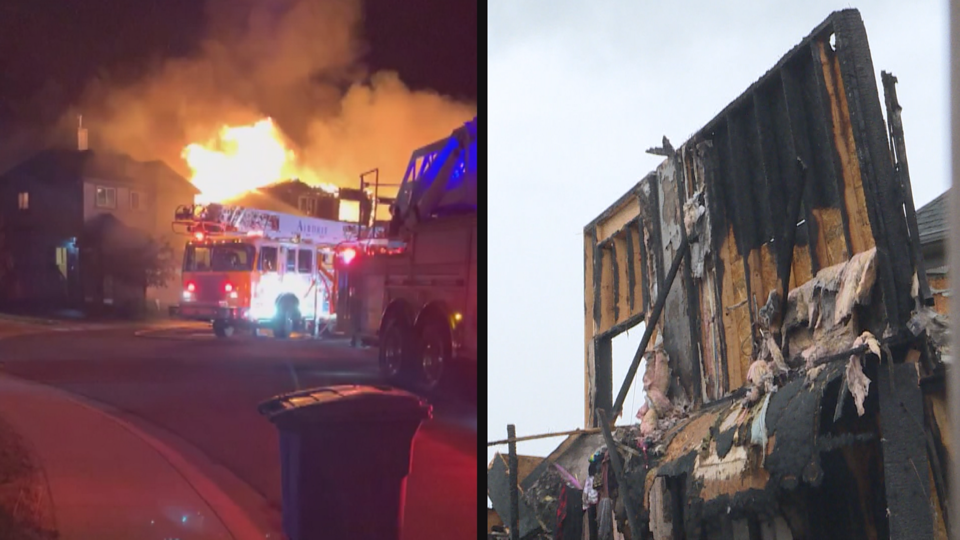 A fire in Airdrie on Friday morning has destroyed two homes and damaged two others.