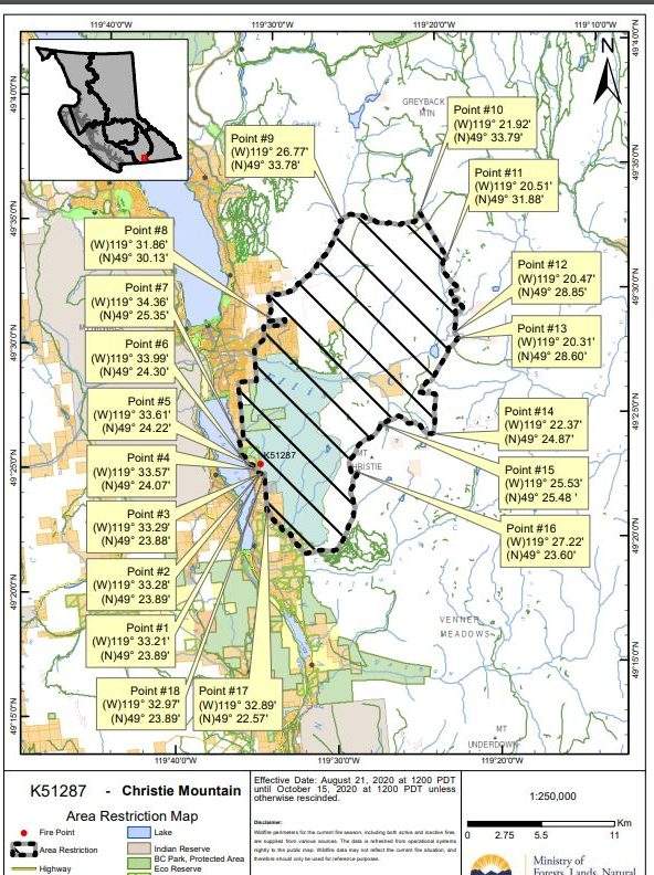 Backcountry east of Penticton closed until mid-October due to Christie Mountain wildfire - image