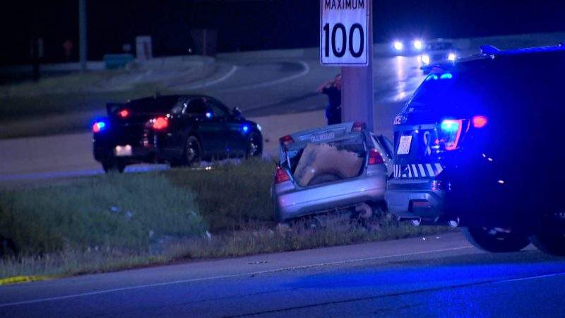 Calgary police say one man was badly injured in a single-vehicle crash on Deerfoot Trail on Wednesday, Aug. 5, 2020.