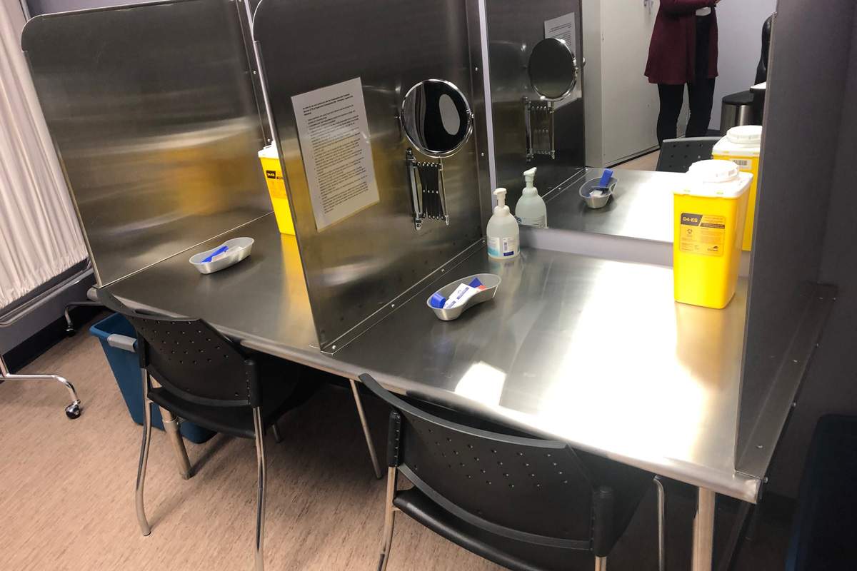 Stations for client use at the consumption and treatment site on Duke Street in Kitchener. 