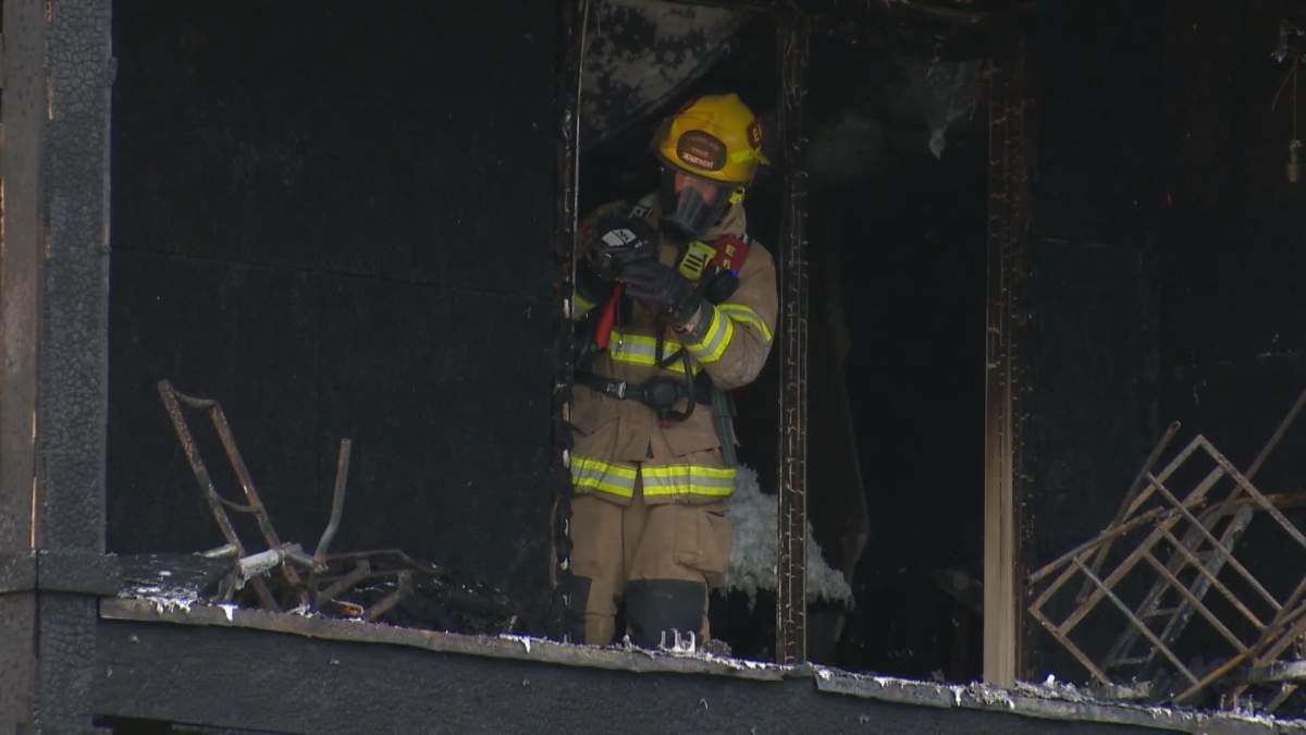 Crews responded to a Kensington apartment building fire in Calgary on Saturday, Aug. 1, 2020.