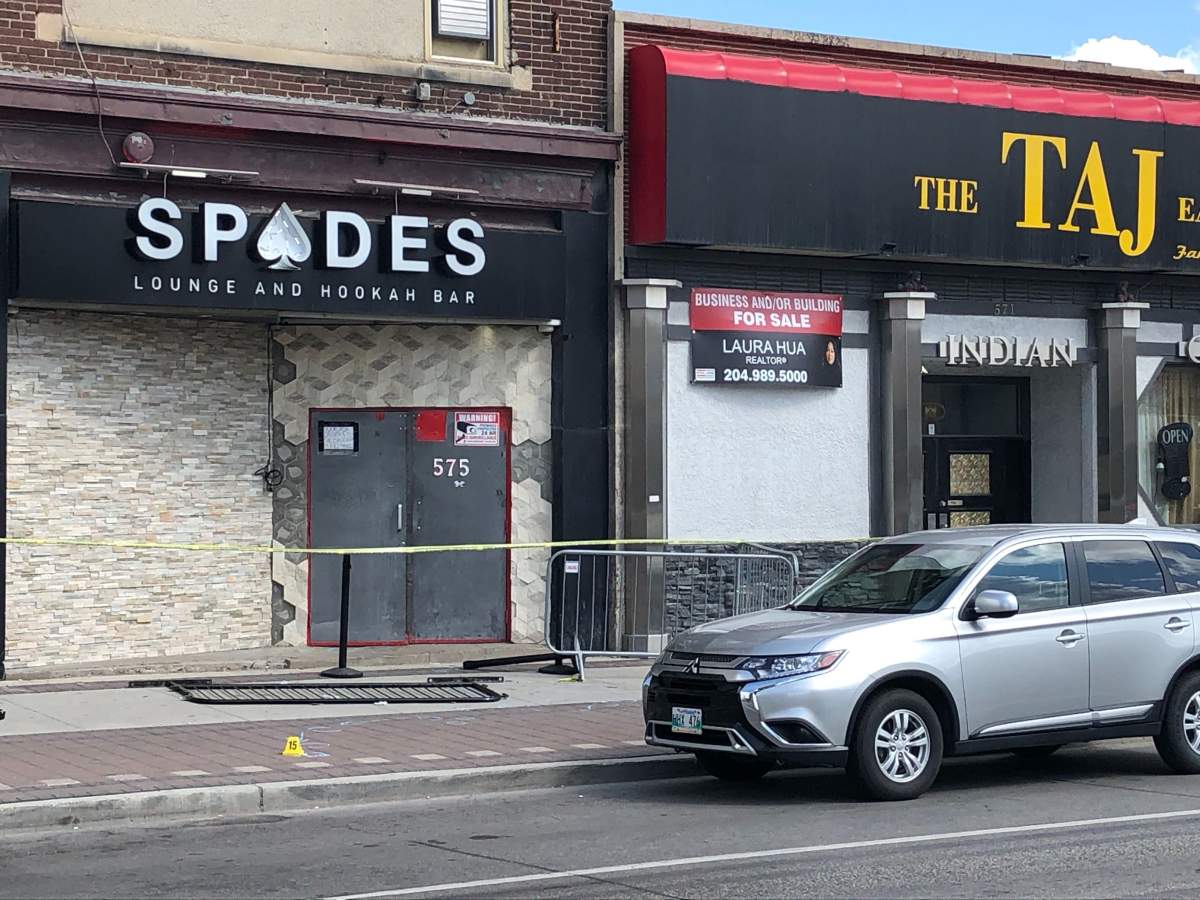The scene outside a Portage Avenue nightclub on Saturday morning -- where police say a triple shooting occured.