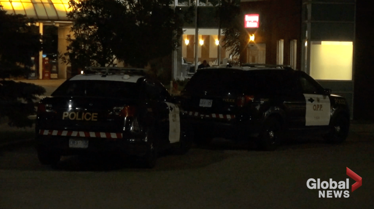 City of Kawartha Lakes OPP outside Ross Memorial Hospital after responding to an unresponsive toddler found in a backyard swimming pool.