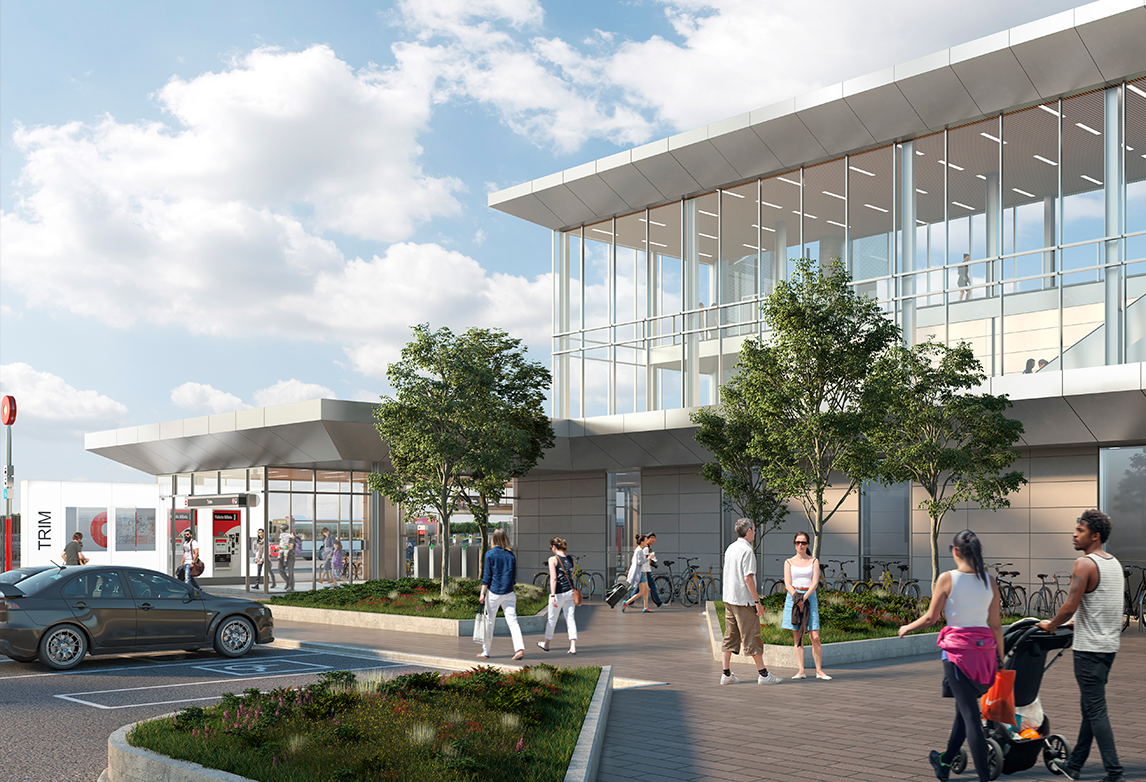 A rendering of the Trim Road LRT Station, the eastern terminus of Ottawa's Stage 2 light-rail transit extension.