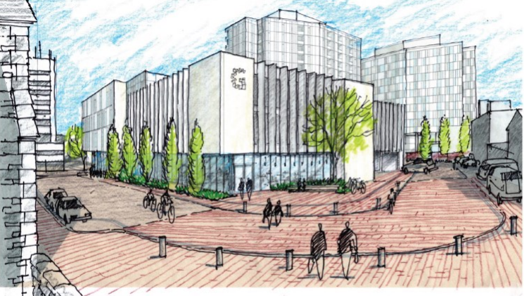Designs show the new library plans for Guelph's Baker District redevelopment. 